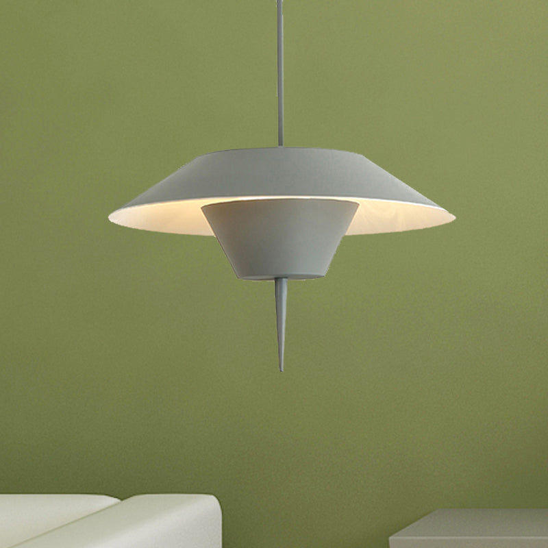 Modern Cone Hanging Ceiling Light in Grey, White & Pink - 1 Light Metal Drop Pendant with Inverted Conical Insert - Available in 12"/16" Width