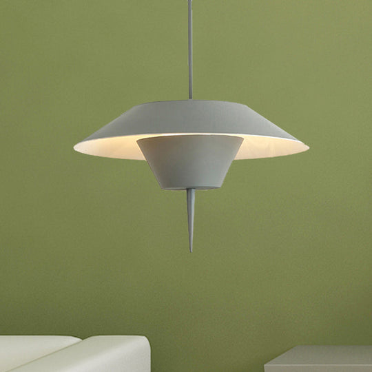 Modern Grey/White/Pink Cone Ceiling Light With Inverted Conical Insert - Metal Drop Pendant 12/16W