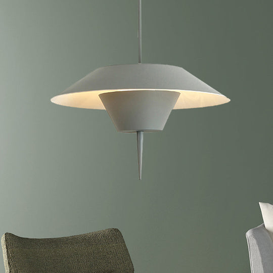 Modern Grey/White/Pink Cone Ceiling Light With Inverted Conical Insert - Metal Drop Pendant 12/16W