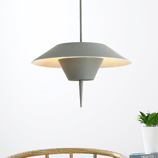 Modern Cone Hanging Ceiling Light in Grey, White & Pink - 1 Light Metal Drop Pendant with Inverted Conical Insert - Available in 12"/16" Width