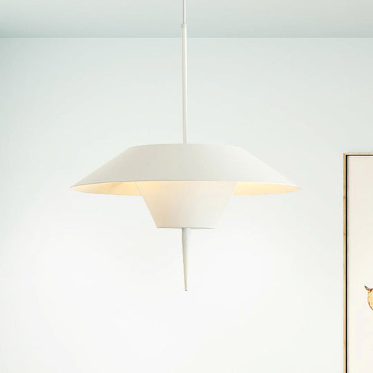 Modern Cone Hanging Ceiling Light in Grey, White & Pink - 1 Light Metal Drop Pendant with Inverted Conical Insert - Available in 12"/16" Width