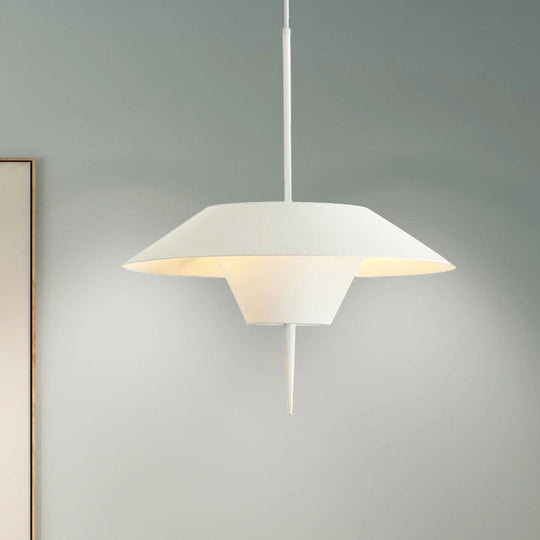 Modern Cone Hanging Ceiling Light in Grey, White & Pink - 1 Light Metal Drop Pendant with Inverted Conical Insert - Available in 12"/16" Width