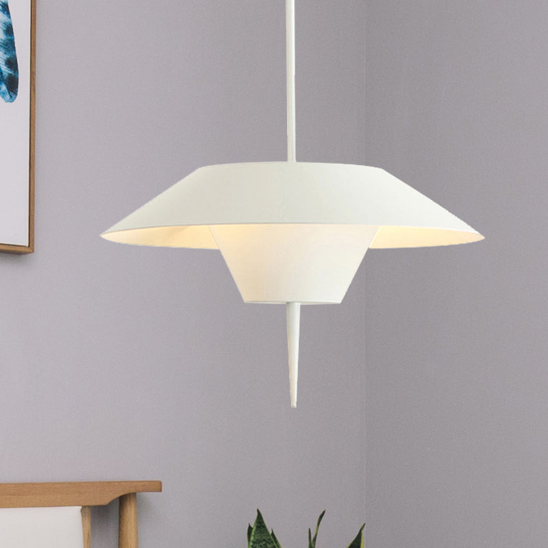 Modern Cone Hanging Ceiling Light in Grey, White & Pink - 1 Light Metal Drop Pendant with Inverted Conical Insert - Available in 12"/16" Width