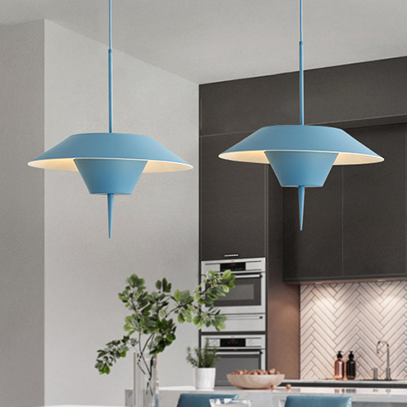 Modern Grey/White/Pink Cone Ceiling Light With Inverted Conical Insert - Metal Drop Pendant 12/16W