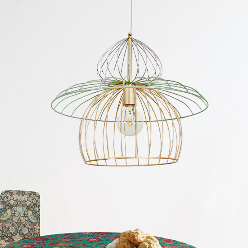 Gold Wire Cage Pendant Light Nordic Simple Style Dining Room Suspension Lighting