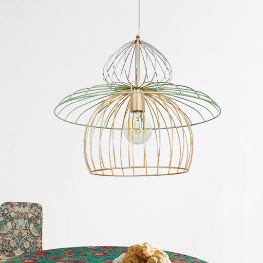 Gold Wire Cage Pendant Light Nordic Simple Style Dining Room Suspension Lighting
