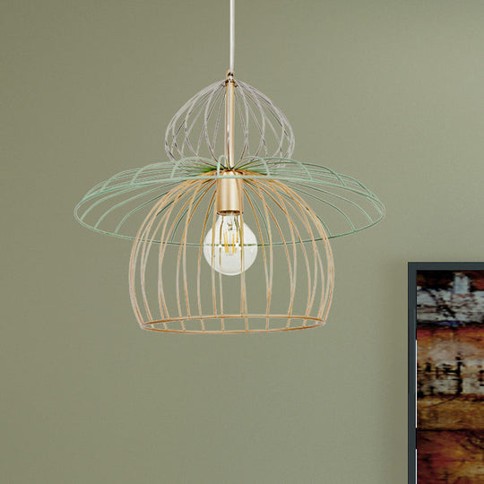 Gold Wire Cage Pendant Light Nordic Simple Style Dining Room Suspension Lighting