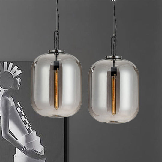 Modernist 1-Light Hanging Glass Pendant For Bedroom - Amber/Smoke Gray Oval Lighting 10/14 Wide