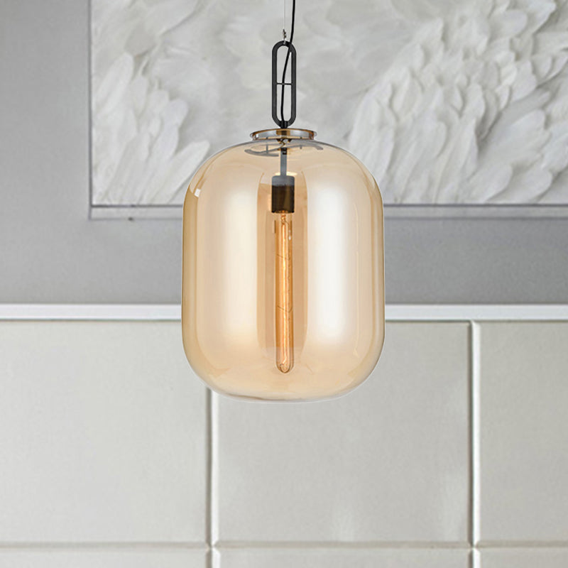 Modernist Glass Shade Oval Pendant Light Fixture for Bedroom, 1 Light, Amber/Smoke Gray, 10"/14" W