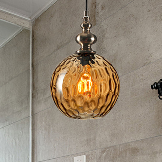 Modern Stylish Clear/Smoke Gray Dimpled Glass Pendant Lamp - 8"/10" W Global Shade Hanging Lighting for Living Room