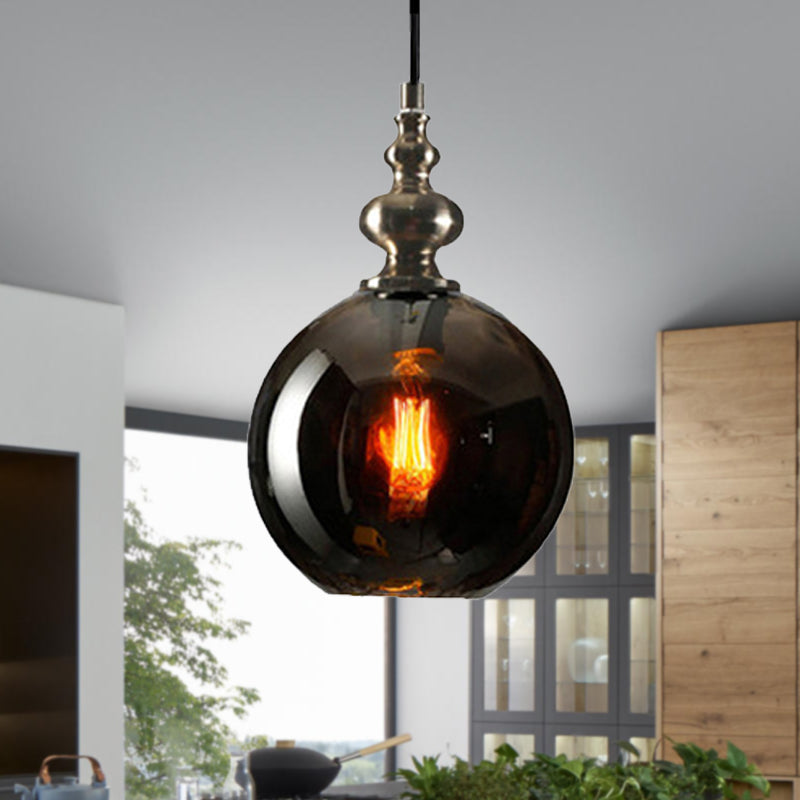 Modern Stylish Clear/Smoke Gray Dimpled Glass Pendant Lamp - 8"/10" W Global Shade Hanging Lighting for Living Room