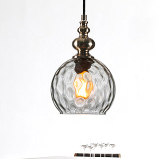 Modern Stylish Clear/Smoke Gray Dimpled Glass Pendant Lamp - 8"/10" W Global Shade Hanging Lighting for Living Room
