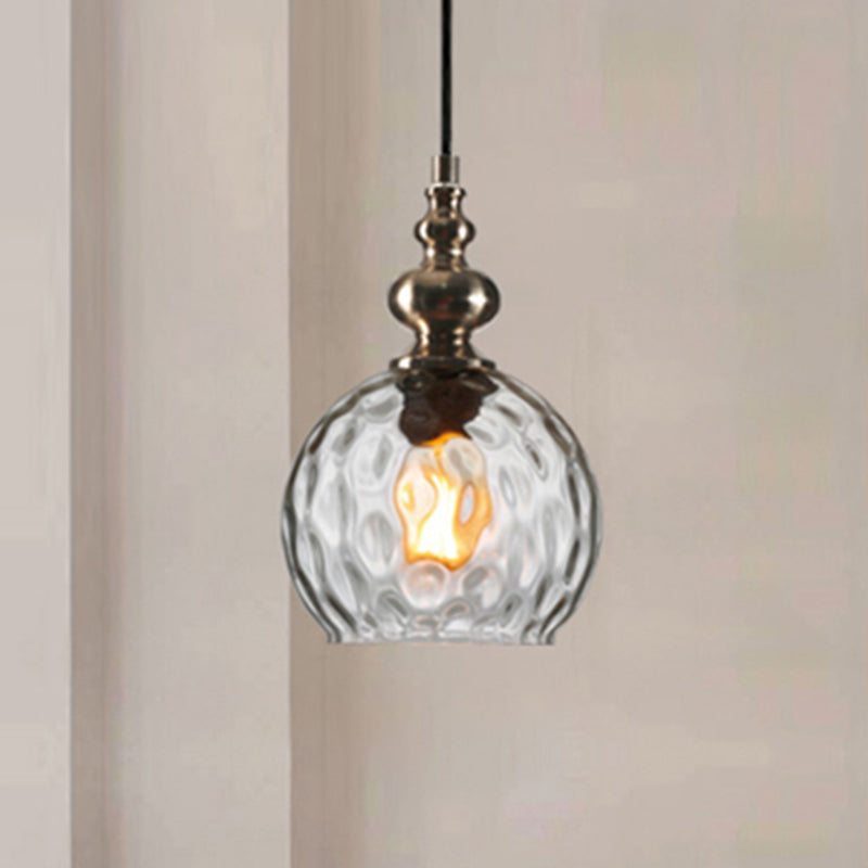 Modern Stylish Clear/Smoke Gray Dimpled Glass Pendant Lamp - 8"/10" W Global Shade Hanging Lighting for Living Room