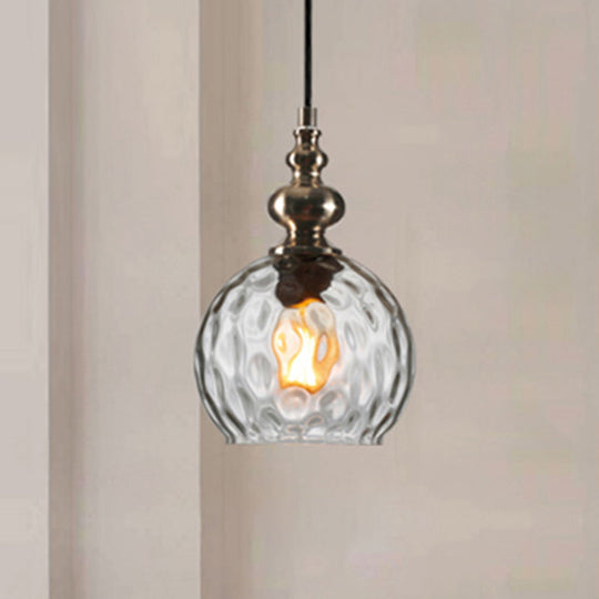 Modern Stylish Clear/Smoke Gray Dimpled Glass Pendant Lamp - 8"/10" W Global Shade Hanging Lighting for Living Room