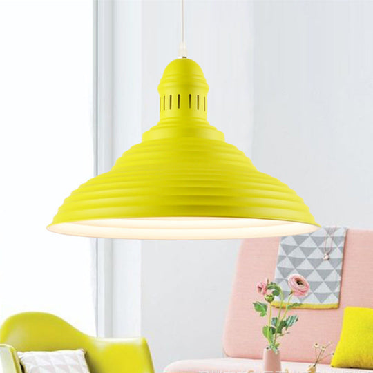 Nordic Metal Pot-Lid Shade Pendant Light Stylish Hanging Ceiling Lamp For Dining Room With Ruffle
