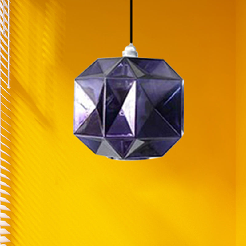 Post-Modern Diamond Pendant Light - Blue Gold Amber Glass 1-Light Ceiling Fixture
