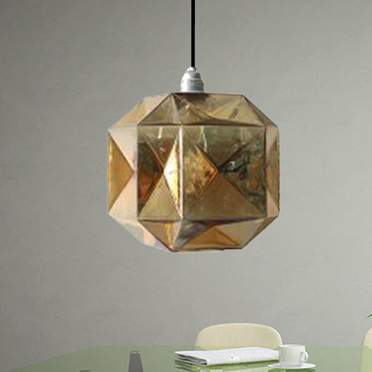 Post-Modern Diamond Pendant Light - Blue Gold Amber Glass 1-Light Ceiling Fixture