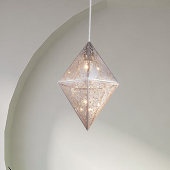 Modern Chrome Pendant Light with Diamond Metal Shade - 10"/14" Width