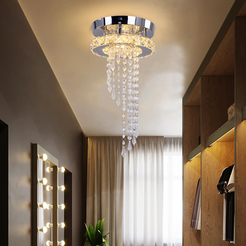 Modern LED Spiral Crystal Ceiling Light for Corridor: Stainless Steel Flushmount