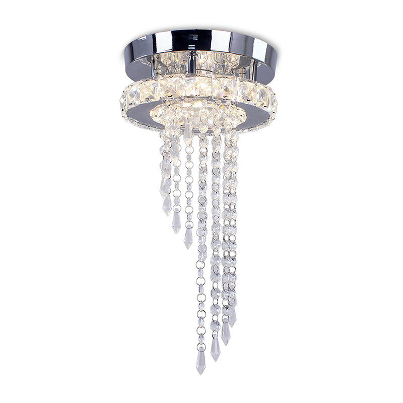 Modern LED Spiral Crystal Ceiling Light for Corridor: Stainless Steel Flushmount