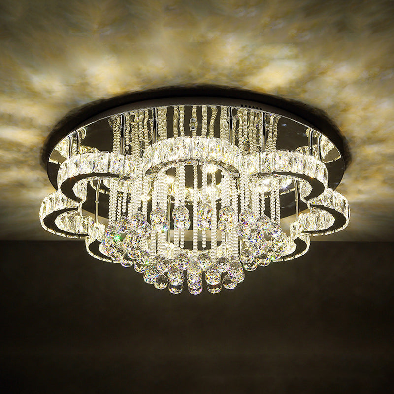 Modern Chrome Flush Mount Light with K9 Crystal for Living Room Ceiling