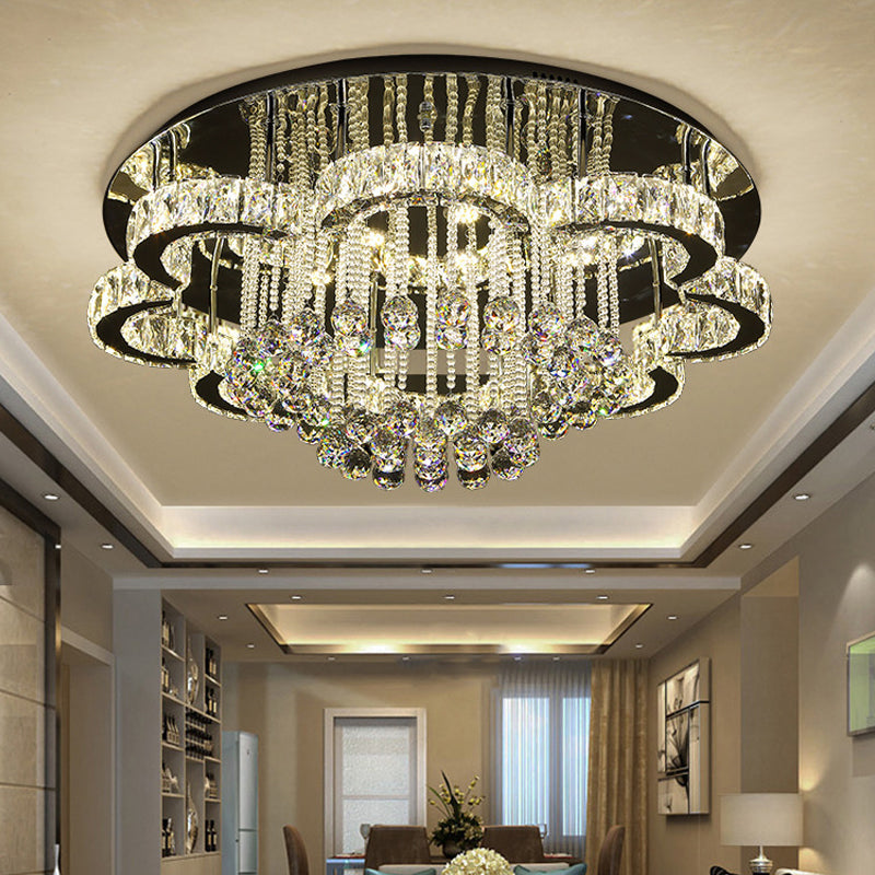 Modern Chrome Flush Mount Light with K9 Crystal for Living Room Ceiling