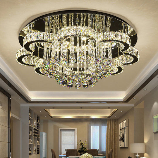Modern Chrome Flush Mount Light with K9 Crystal for Living Room Ceiling