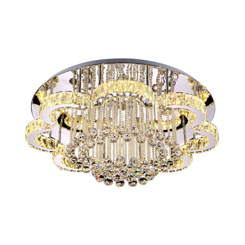 Modern Chrome Flush Mount Light with K9 Crystal for Living Room Ceiling