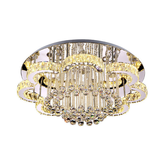 Modern Chrome Flush Mount Light with K9 Crystal for Living Room Ceiling