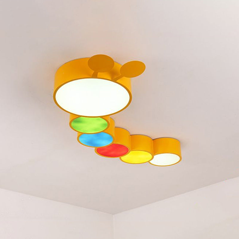 Yellow Metallic Cartoon Caterpillar LED Flush Mount Ceiling Light for Kindergarten"
or
"Kindergarten Cartoon Caterpillar LED Flush Mount Ceiling Light in Yellow Metal