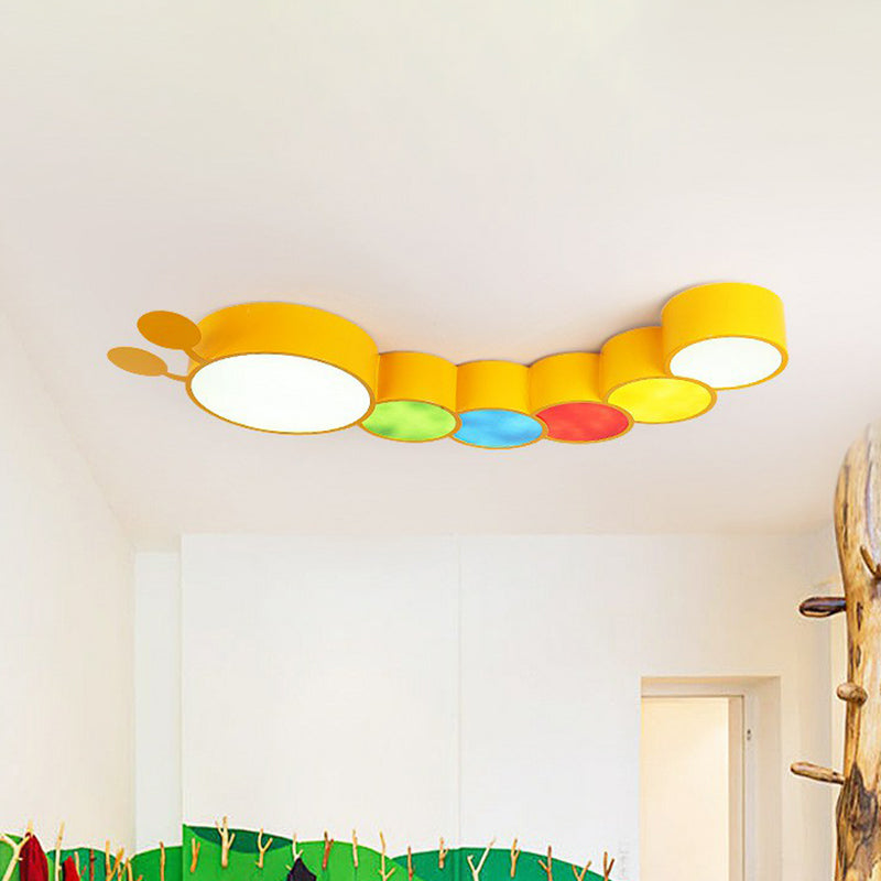 Yellow Metallic Cartoon Caterpillar LED Flush Mount Ceiling Light for Kindergarten"
or
"Kindergarten Cartoon Caterpillar LED Flush Mount Ceiling Light in Yellow Metal