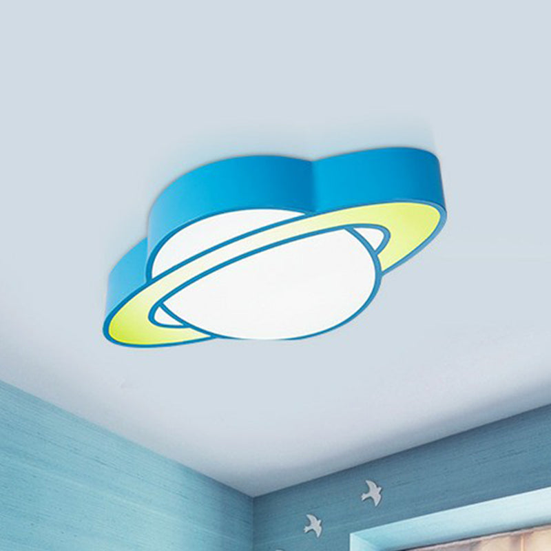 Cartoon Led Planet Ceiling Lamp With Blue Finish - Perfect For Kindergarten