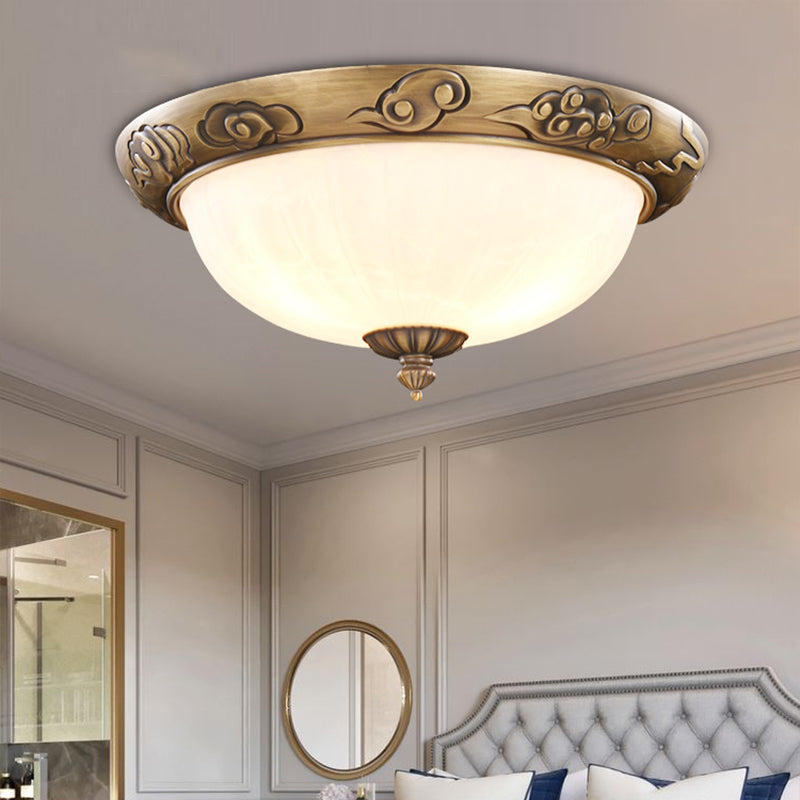 Bronze Antique Domed Flush Light with Milky Glass Ceiling Mount for Bedroom