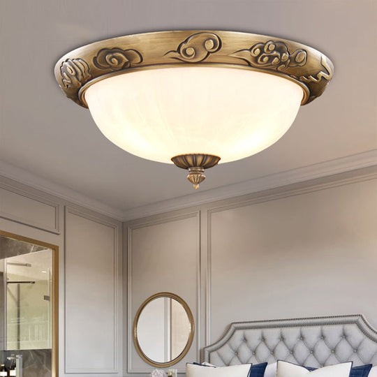 Bronze Antique Domed Flush Light With Milky Glass Ceiling Mount For Bedroom