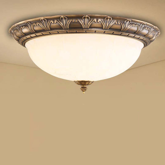 Bronze Antique Domed Flush Light with Milky Glass Ceiling Mount for Bedroom