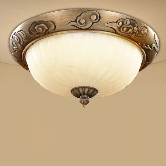 Bronze Antique Domed Flush Light with Milky Glass Ceiling Mount for Bedroom