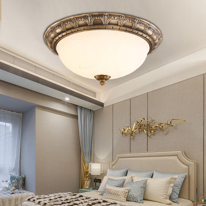 Bronze Antique Domed Flush Light with Milky Glass Ceiling Mount for Bedroom