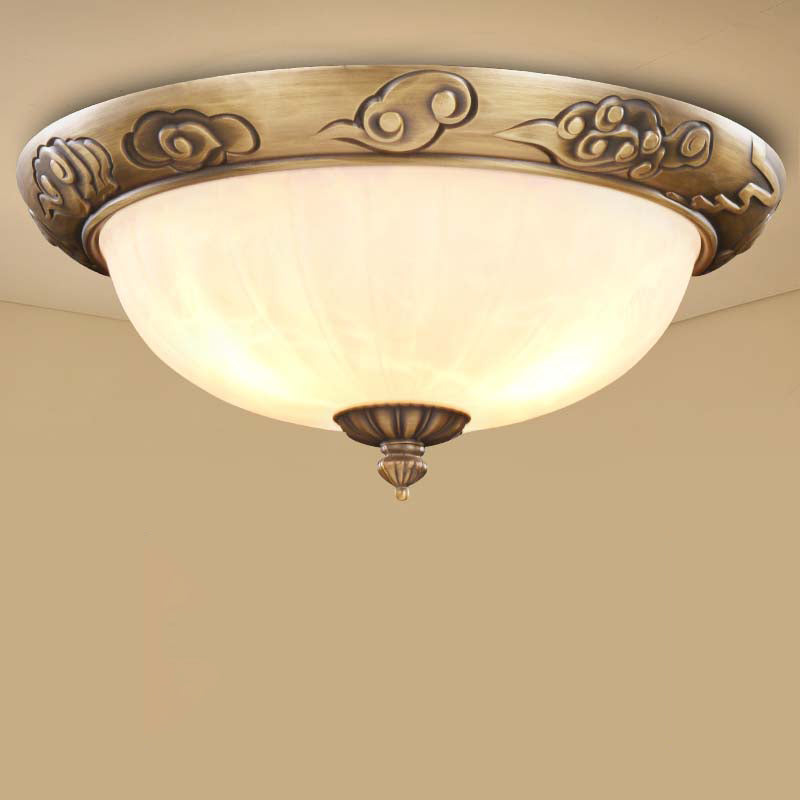 Bronze Antique Domed Flush Light with Milky Glass Ceiling Mount for Bedroom