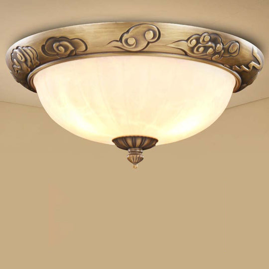 Bronze Antique Domed Flush Light with Milky Glass Ceiling Mount for Bedroom
