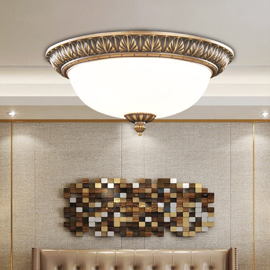 Bronze Antique Domed Flush Light with Milky Glass Ceiling Mount for Bedroom