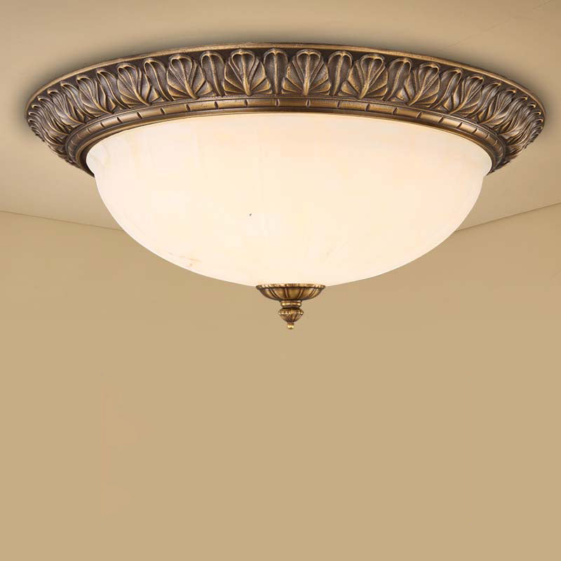 Bronze Antique Domed Flush Light with Milky Glass Ceiling Mount for Bedroom