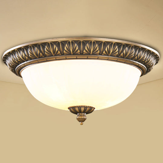 Bronze Antique Domed Flush Light with Milky Glass Ceiling Mount for Bedroom