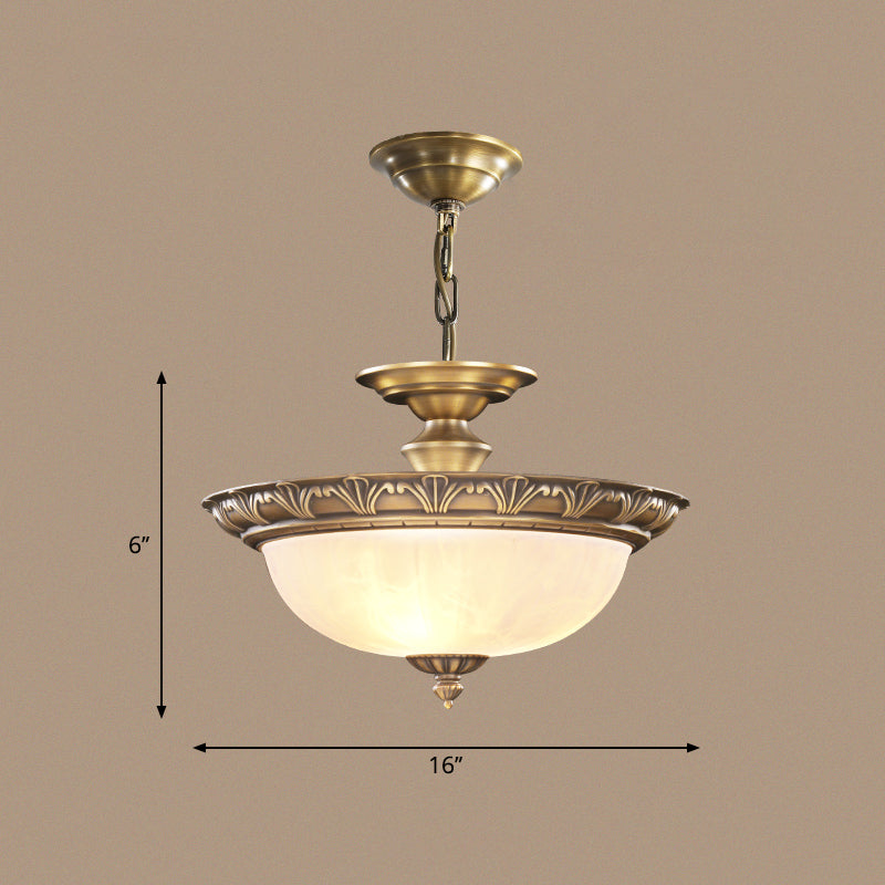 Antique Style Bronze Bowl Suspension Light With White Glass - Corridor Chandelier Pendant 3 / Flower