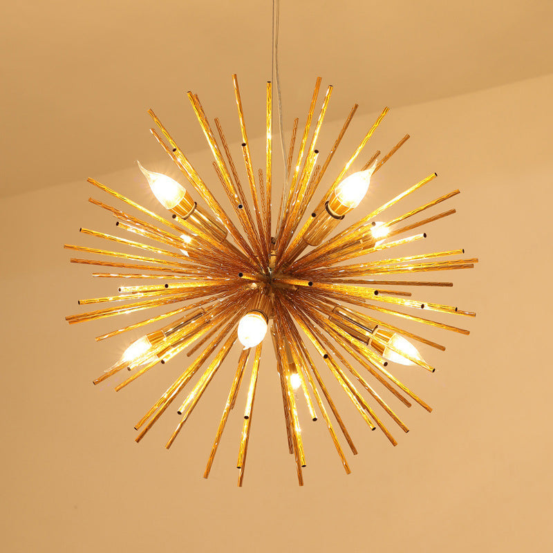 Modern Hedgehog Chandelier with Carved Metal Design for Living Room - Stylish Hanging Light Fixture