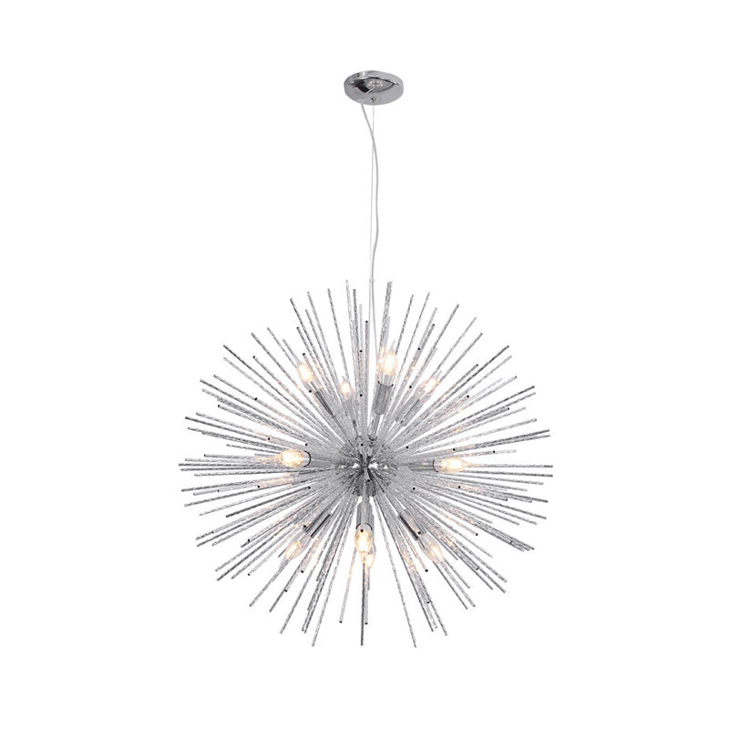 Hedgehog Chandelier With Minimalist Metal Design For Stylish Living Room Lighting Chrome / 29.5