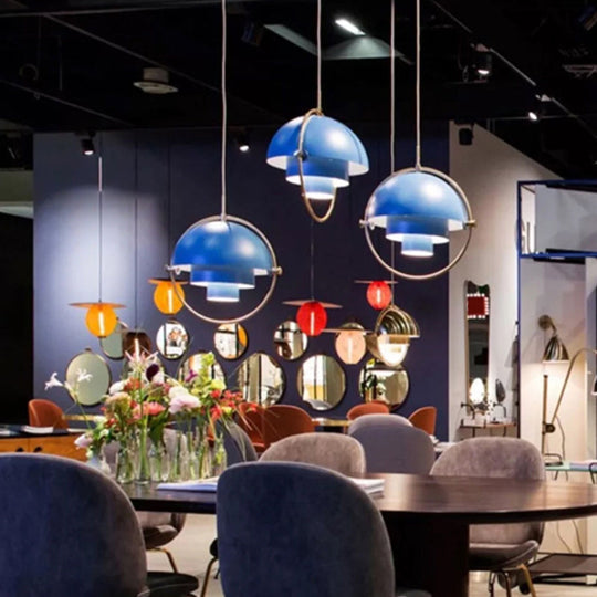 Hemispherical Pendant Lamp: Creative Metal Ceiling Light For Dining Room Blue