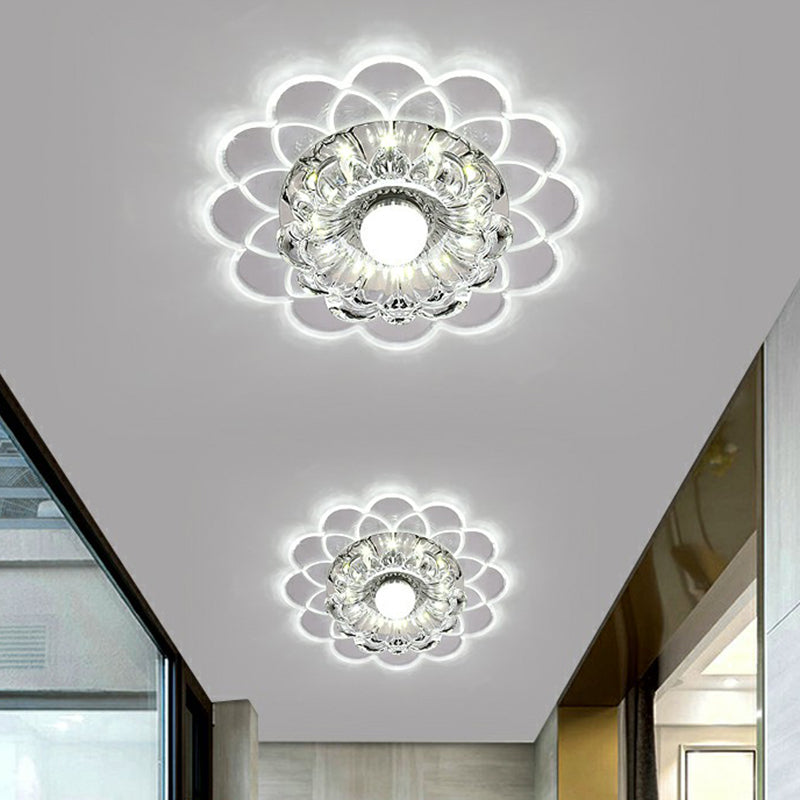 Modern Crystal Clear LED Flush Mount Light for Living Room - Scalloped Ceiling Mount Fixture