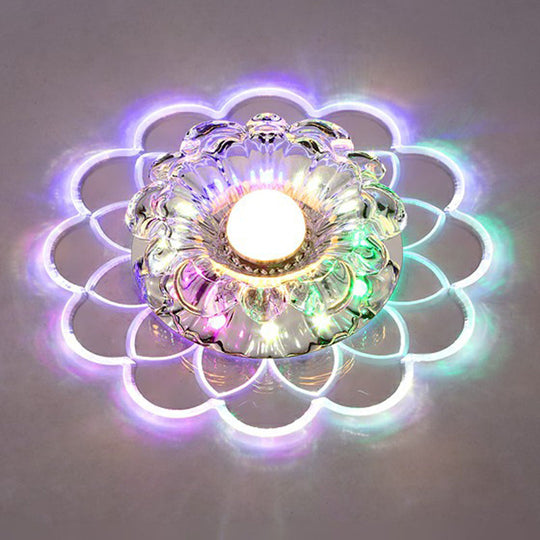 Modern Crystal Clear LED Flush Mount Light for Living Room - Scalloped Ceiling Mount Fixture