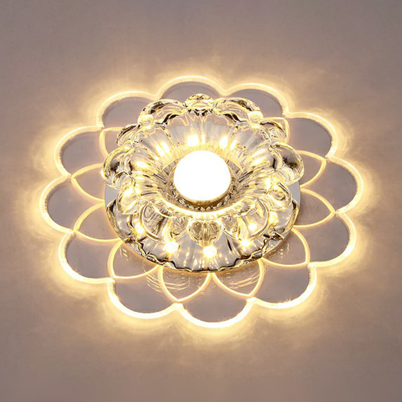 Modern Crystal Clear LED Flush Mount Light for Living Room - Scalloped Ceiling Mount Fixture