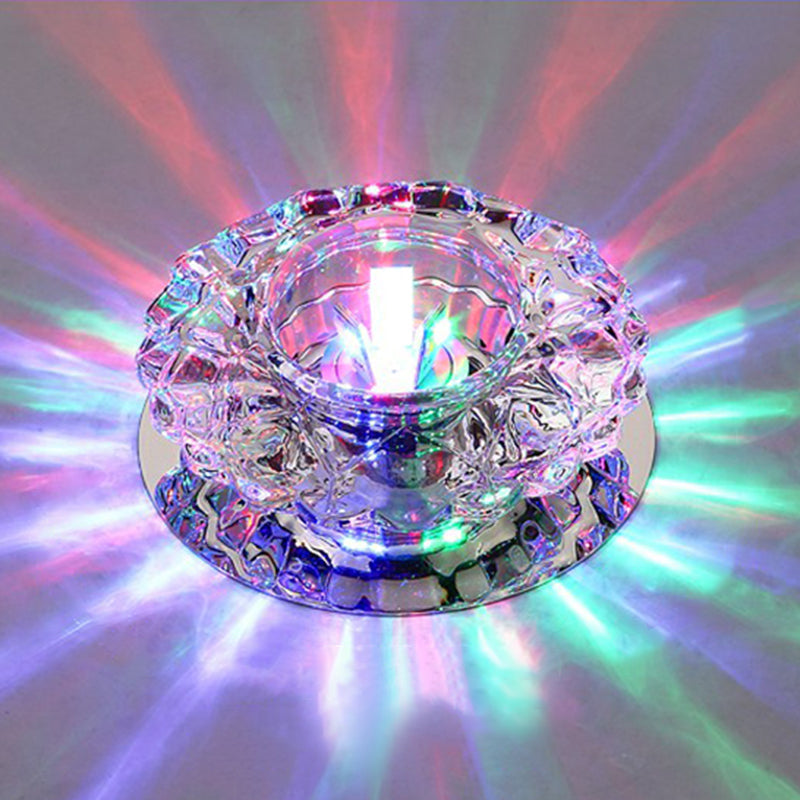 Contemporary LED Flush Mount Crystal Ceiling Light - Minimalist Clear Round Fixture for Hallways